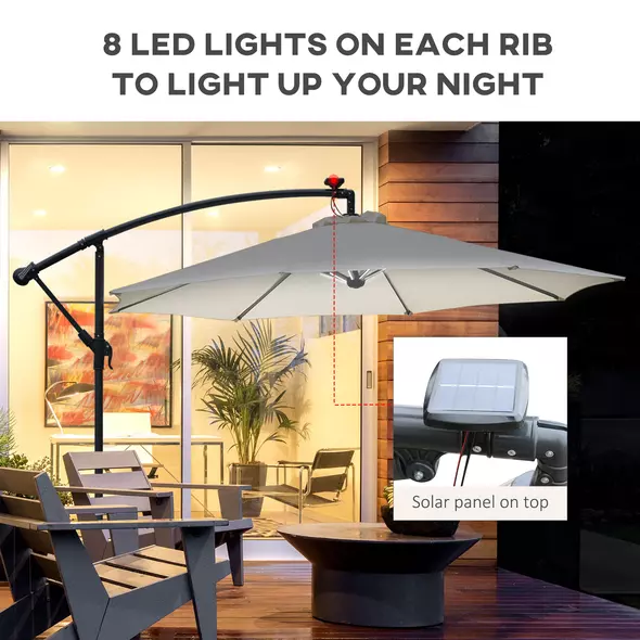 Outsunny Umbrella Parasol W/Solar Powered LED strips, Φ2.95x2.45H m-Cream - 7
