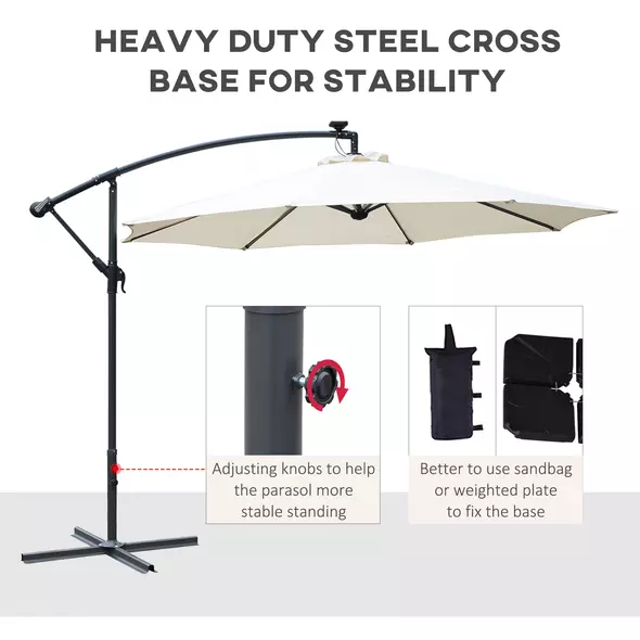 Outsunny Umbrella Parasol W/Solar Powered LED strips, Φ2.95x2.45H m-Cream - 6