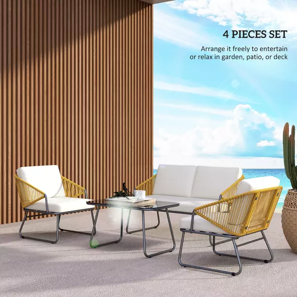 Outsunny Four-Piece Rattan Strong Panel Outdoor Sofa Set - Natural - 4