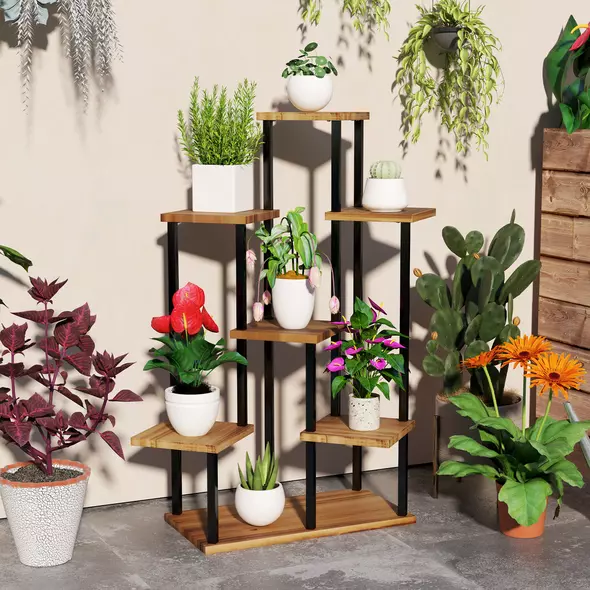 Outsunny Seven Wooden Shelf Plant Stand - 2