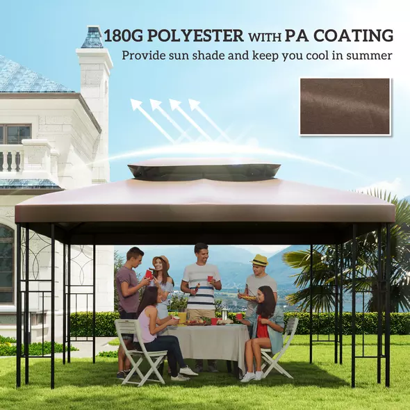 Outsunny 3x4m Gazebo Replacement Roof Canopy 2 Tier Top UV Cover Garden Patio Outdoor Sun Awning Shelters, Brown  (TOP COVER ONLY) - 6