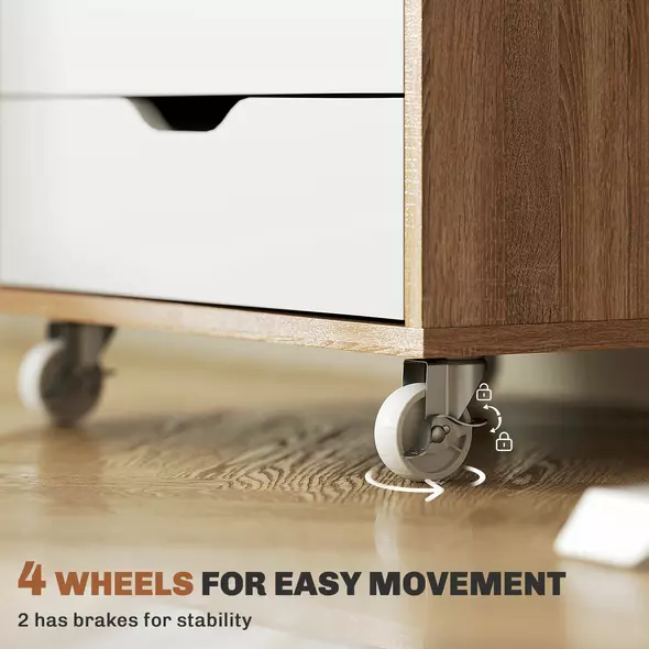 Vinsetto Five-Drawer Filing Cabinet, with Wheels - Oak Brown - 6