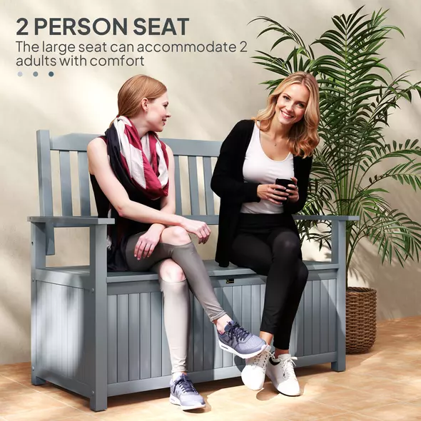 Outsunny Two-Seater Wooden Storage Bench - Grey - 4