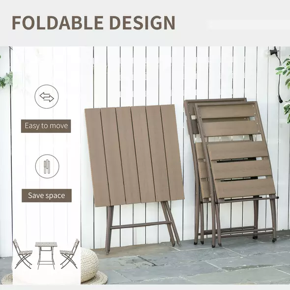 Outsunny 3 Piece Foldable Garden Bistro Set Patio Furniture Set with Table and 2 Chairs for Conservatory Balcony Terrace, Grey - 5