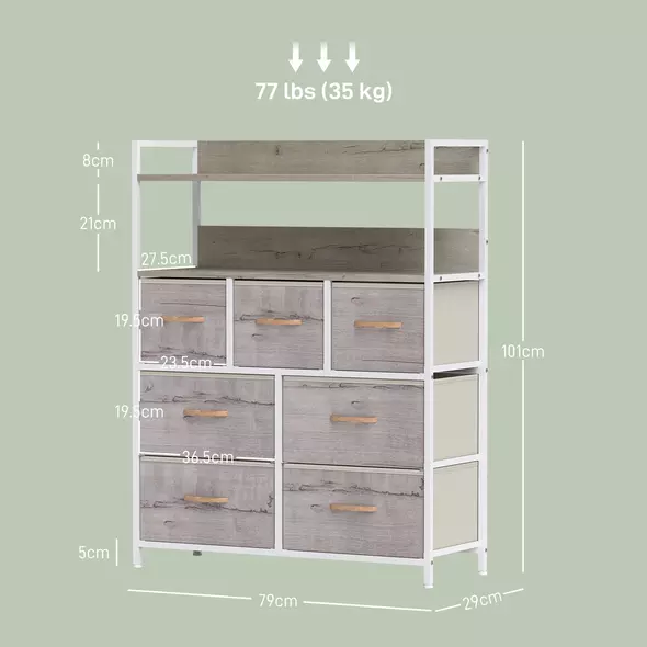 HOMCOM Rustic Chest of Seven Fabric Drawers - Natural Wood Finish - 3