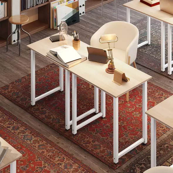 HOMCOM Computer Desk, Writing Table, 80 x 60 x 76cm Workstation for Home Office, Study with Metal Frame, Simple Assembly, White - 7