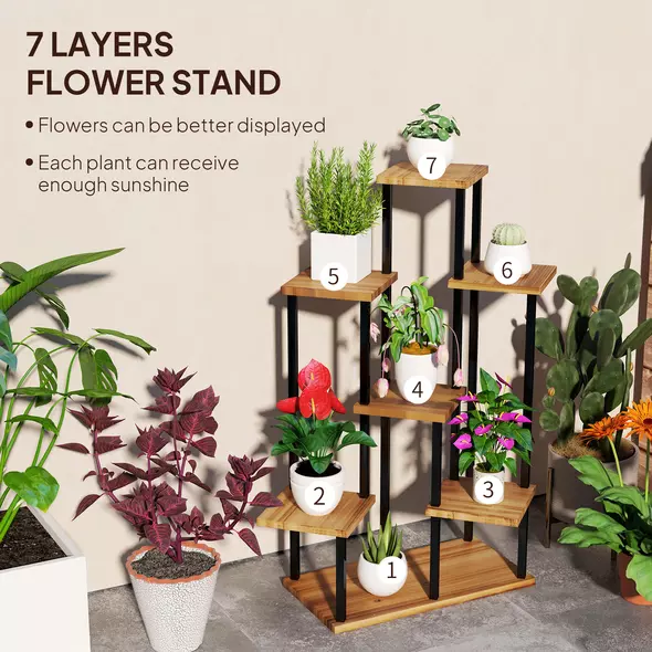 Outsunny Seven Wooden Shelf Plant Stand - 4