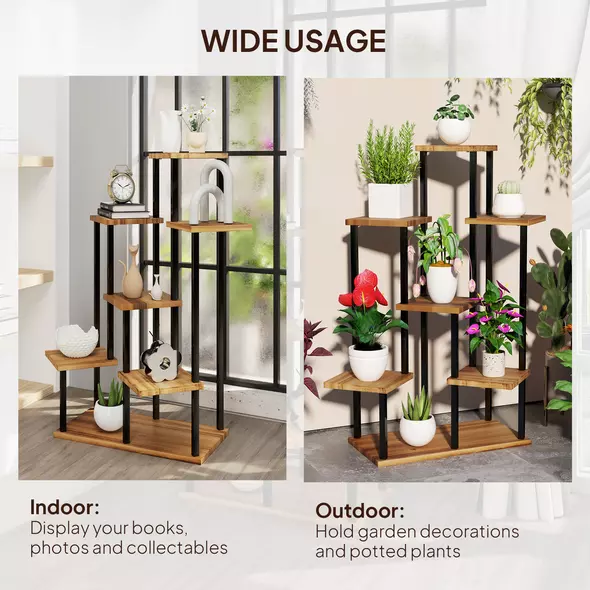 Outsunny Seven Wooden Shelf Plant Stand - 7