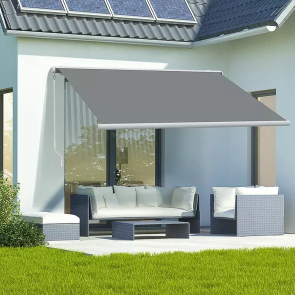 Outsunny 4x3m Full Cassette Electric/Manual Retractable Awning with Remote Controller, Sun Canopies for Patio Door Window with Remote Controller, Grey - 8