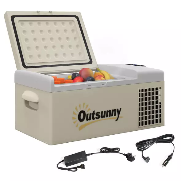 Outsunny 16L Portable Car Fridge, -20℃ to 10℃ Adjustable Temperature - Khaki/Grey - 1