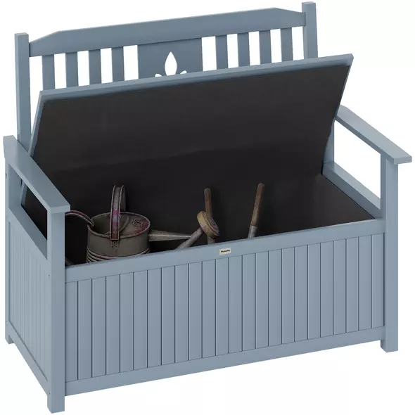 Outsunny Two-Seater Wooden Storage Bench - Grey - 1