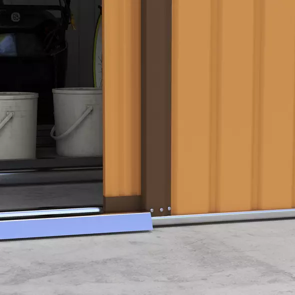 Outsunny 13 x 11ft Metal Garden Shed, Outdoor Storage Tool House with Ventilation Slots, Foundation Kit and Lockable Double Doors, Light Brown - 9