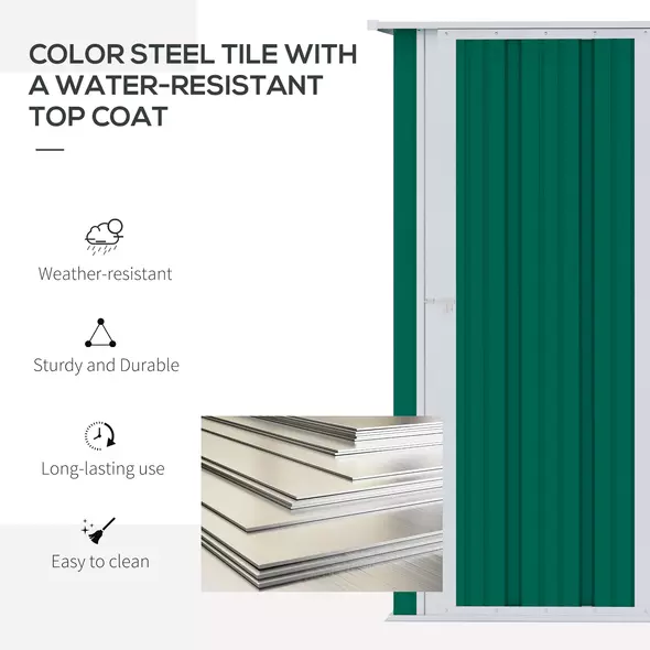 Outsunny 5ft x 3ft Garden Storage Shed, Outdoor Metal Shed with Sloped Roof, Lockable Door for Tools, Equipment, Green - 4