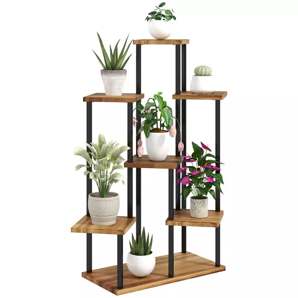 Outsunny Seven Wooden Shelf Plant Stand - 1