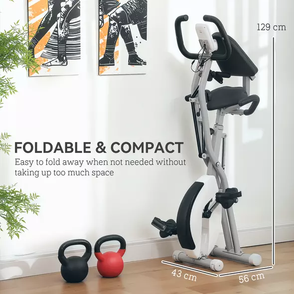 SPORTNOW Five-in-one Foldable Exercise Bike, Stationary Bike with Arm Workout Bands, LDC Monitor, Phone Holder, White - 7