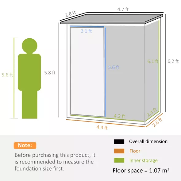 Outsunny 5ft x 3ft Garden Storage Shed, Outdoor Metal Shed with Sloped Roof, Lockable Door for Tools, Equipment, Green - 3