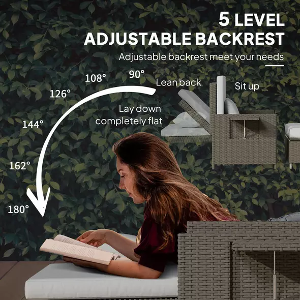 Outsunny Rattan Day Bed, with Footstool - Light Grey - 4