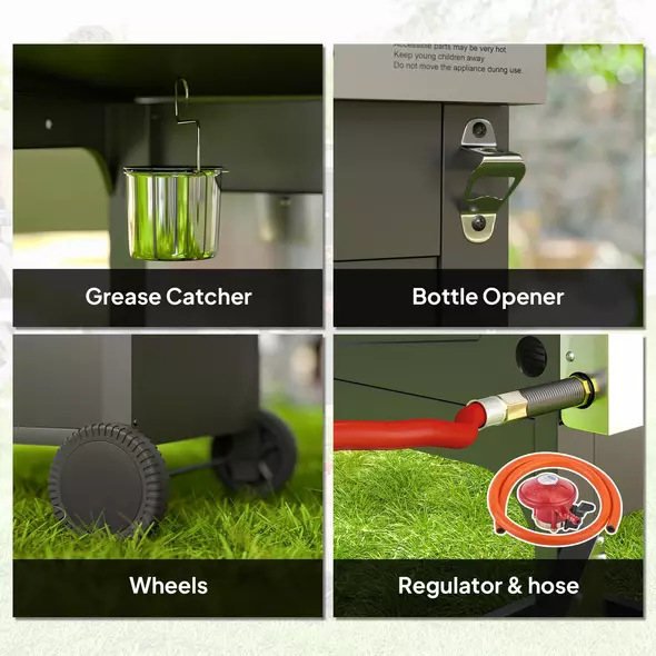 Outsunny 7.5kW Three-Burner Gas BBQ Grill, with See-Through Lid - Black - 7