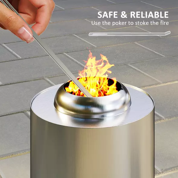 Outsunny Smokeless Fire Pit, 16 x 16 cm Stainless Steel Portable Wood Burning Firepit with Poker, Wood or Pellet Fuelled Tabletop Fire Pit for Garden Camping Bonfire Party, Silver Tone - 5