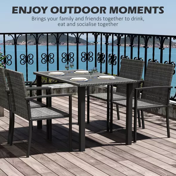 Outsunny Outdoor Dining Set 5 Pieces Patio Conservatory with Tempered Glass Tabletop,4 Dining Chairs - Grey - 4
