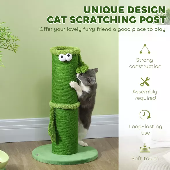 PawHut 63cm Cat Scratching Post for Indoor Cats, with Sisal Rope Cover, Large Base, Green - 4