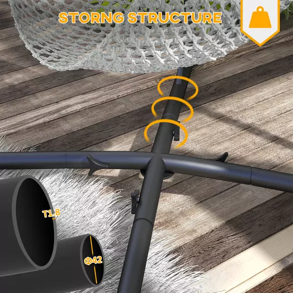 Outsunny Hammock Chair Stand, Hanging Heavy Duty Metal Frame Hammock Stand with Chain, for Hanging Hammock Air Porch Swing Chair, Egg Cahir, Indoor & Outdoor Use, Black - 4