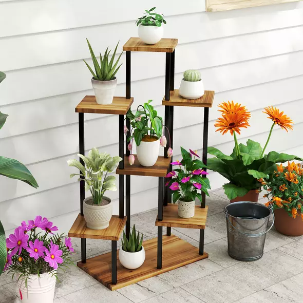 Outsunny Seven Wooden Shelf Plant Stand - 8