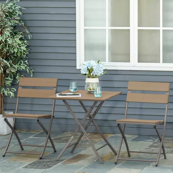 Outsunny 3 Piece Foldable Garden Bistro Set Patio Furniture Set with Table and 2 Chairs for Conservatory Balcony Terrace, Grey - 9