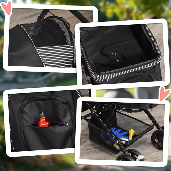 PawHut Pet Stroller Pushchair Foldable Travel Dog Cat Carriage w/ Reversible Handle Brake Basket - 9