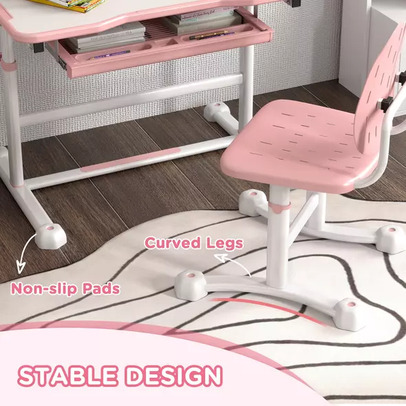 AIYAPLAY Height Adjustable Kids Desk and Chair Set, School Study Writing, Reading Table Chair Set w/ Tilted Desktop, Pink - 6