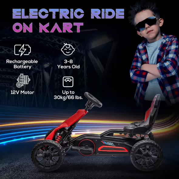 HOMCOM 12V Electric Go-Kart for Kids, Ride-On Racing Go-Kart, with Forward and Reversing Functions, for Ages 3-8 Years - Red - 4