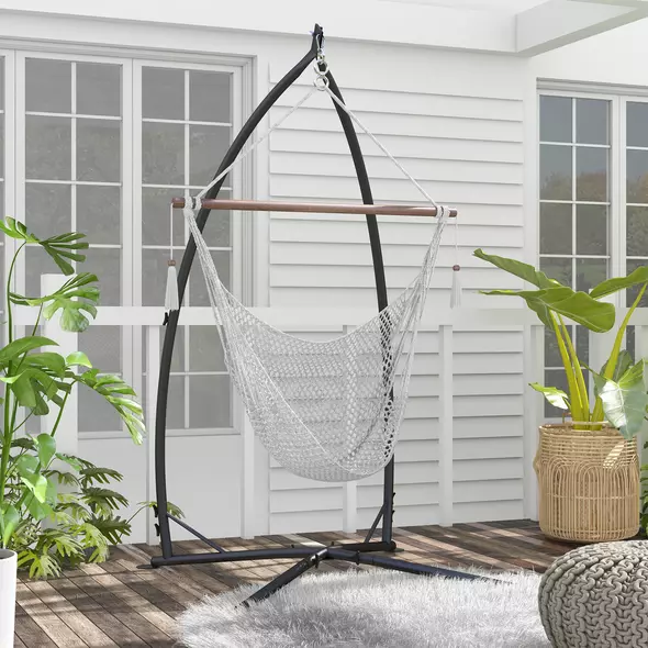 Outsunny Hammock Chair Stand, Hanging Heavy Duty Metal Frame Hammock Stand with Chain, for Hanging Hammock Air Porch Swing Chair, Egg Cahir, Indoor & Outdoor Use, Black - 2