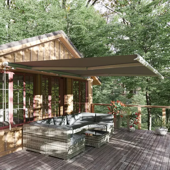 Outsunny 4x3m Full Cassette Electric/Manual Retractable Awning with Remote Controller, Sun Canopies for Patio Door Window with Remote Controller, Grey - 2