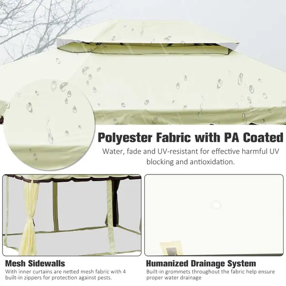 Outsunny 4 x 3 m Aluminum Garden Gazebo, Double Roof Outdoor Gazebo Canopy Shelter with Netting & Curtains for Garden, Lawn, Backyard and Deck, Cream - 5