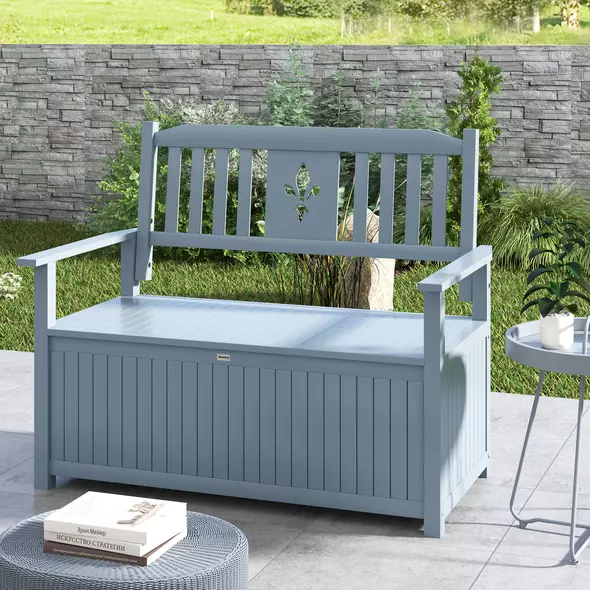 Outsunny Two-Seater Wooden Storage Bench - Grey - 7