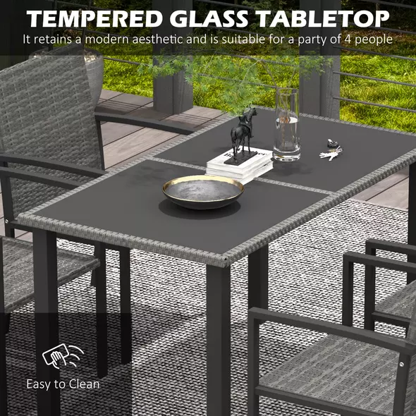 Outsunny Outdoor Dining Set 5 Pieces Patio Conservatory with Tempered Glass Tabletop,4 Dining Chairs - Grey - 5