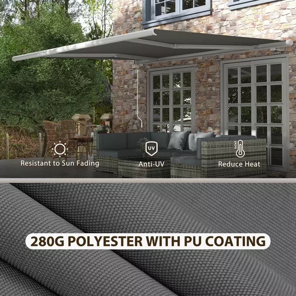 Outsunny 4x3m Full Cassette Electric/Manual Retractable Awning with Remote Controller, Sun Canopies for Patio Door Window with Remote Controller, Grey - 6