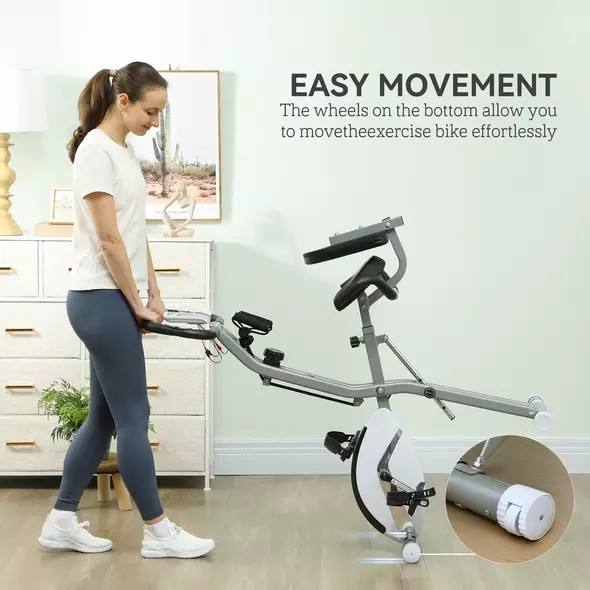 SPORTNOW Five-in-one Foldable Exercise Bike, Stationary Bike with Arm Workout Bands, LDC Monitor, Phone Holder, White - 8