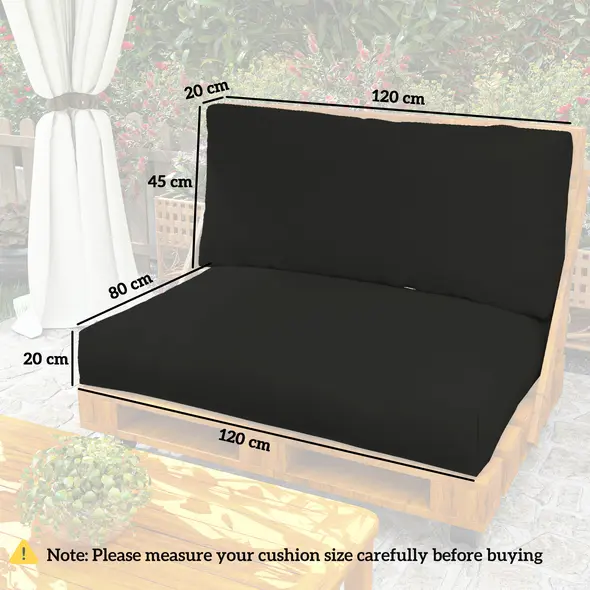 Outsunny Two Piece Seat Pallet and Back Cushions - Black - 3