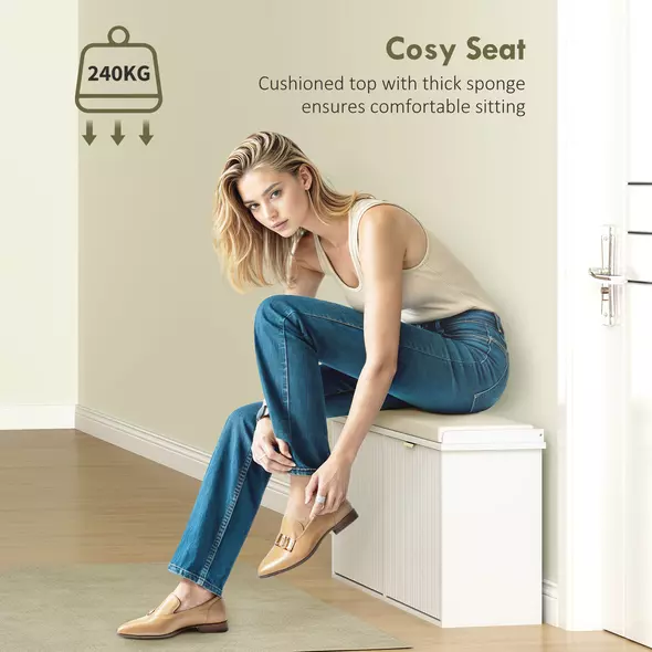 HOMCOM Elegant Ten Shoe Bench, with Top Seat - White - 7