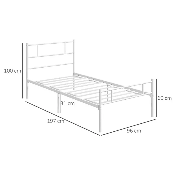 HOMCOM Single Bed Frame, Metal Bed Base with Headboard and Footboard, Metal Slat Support and 31cm Underbed Storage Space - 3