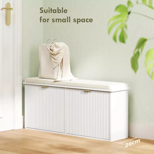 HOMCOM Elegant Ten Shoe Bench, with Top Seat - White - 4