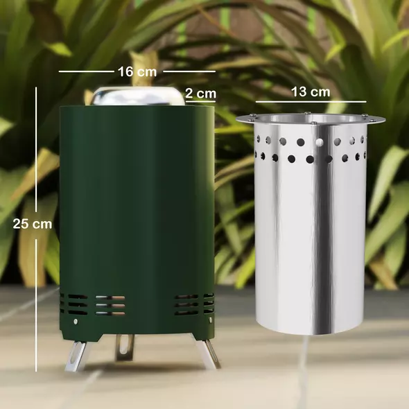 Outsunny Smokeless Fire Pit, 16 x 16 cm Stainless Steel Portable Wood Burning Firepit with Poker, Wood or Pellet Fuelled Tabletop Fire Pit for Garden Camping Bonfire Party, Green - 3