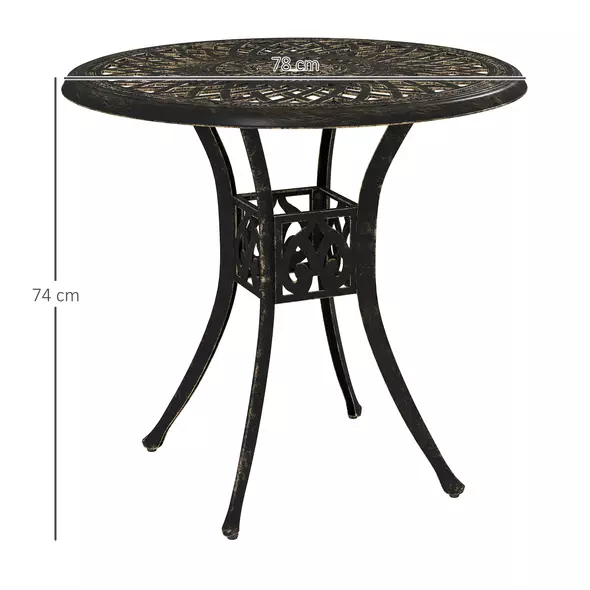Outsunny 78 cm Round Garden Dining Table with Parasol Hole Antique Cast Aluminium Outdoor Table Only, Bronze Tone - 3