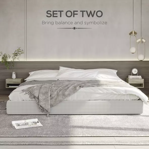 HOMCOM Floating Bedside Tables Set of 2, Wall Mounted Nightstand, Grey Wood Effect - 4