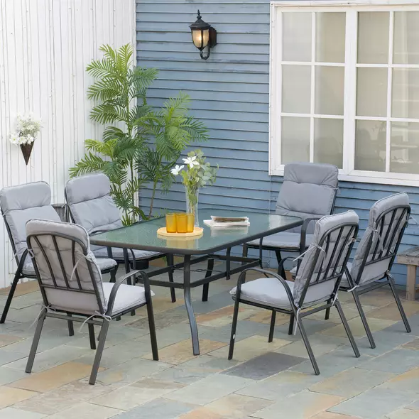 Outsunny Seven-Piece Garden Dining Set with Cushions - Grey - 2