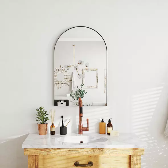 HOMCOM 60 x 90cm Arched Home Mirror - Black - 2