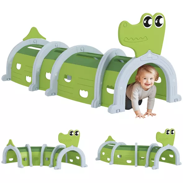 AIYAPLAY Crocodile Design Kids Play Tunnel for Ages 3-6 Crawl and Climb - 1