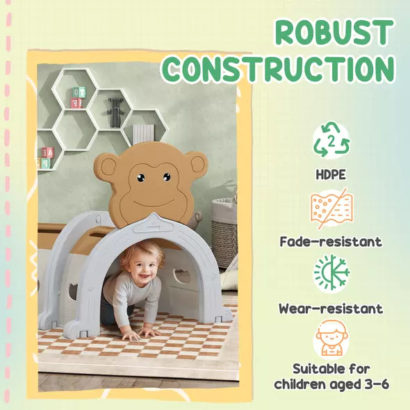 AIYAPLAY Monkey-Design Kids Play Tunnel for Crawling, Climbing, for ages 3-6 Years, Brown - 5