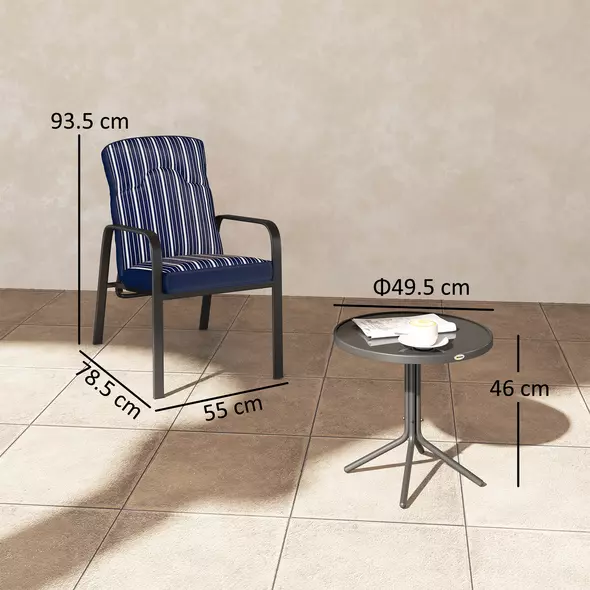 Outsunny Three-Piece Reclining Chair Set - Blue - 3